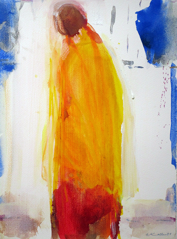 Gelbe Figur im Profil 2001;Aquarell mit Kreide,;40 x 30 cm;2800 - Galerie Wroblowski